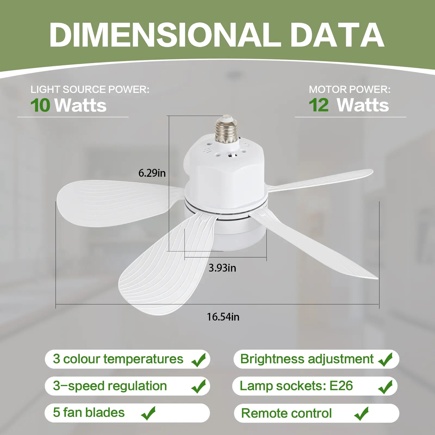 Ventilador de Techo con Luz LED para Casquillo E26/E27 y Mando a Distancia