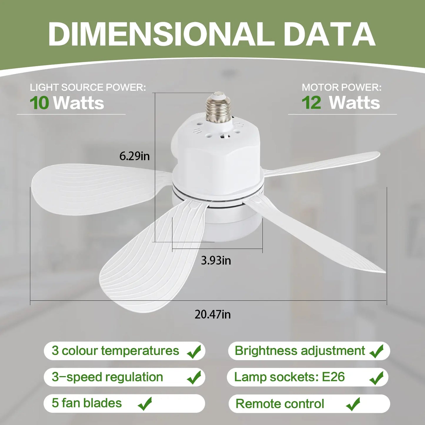 ASALL Socket Fan Light with Remote Control, Portable Small Ceiling Fan with Light for Kitchen,Bedroom, Livingroom, with Dimming Function, 1000 Lumens, Screws into E26/E27