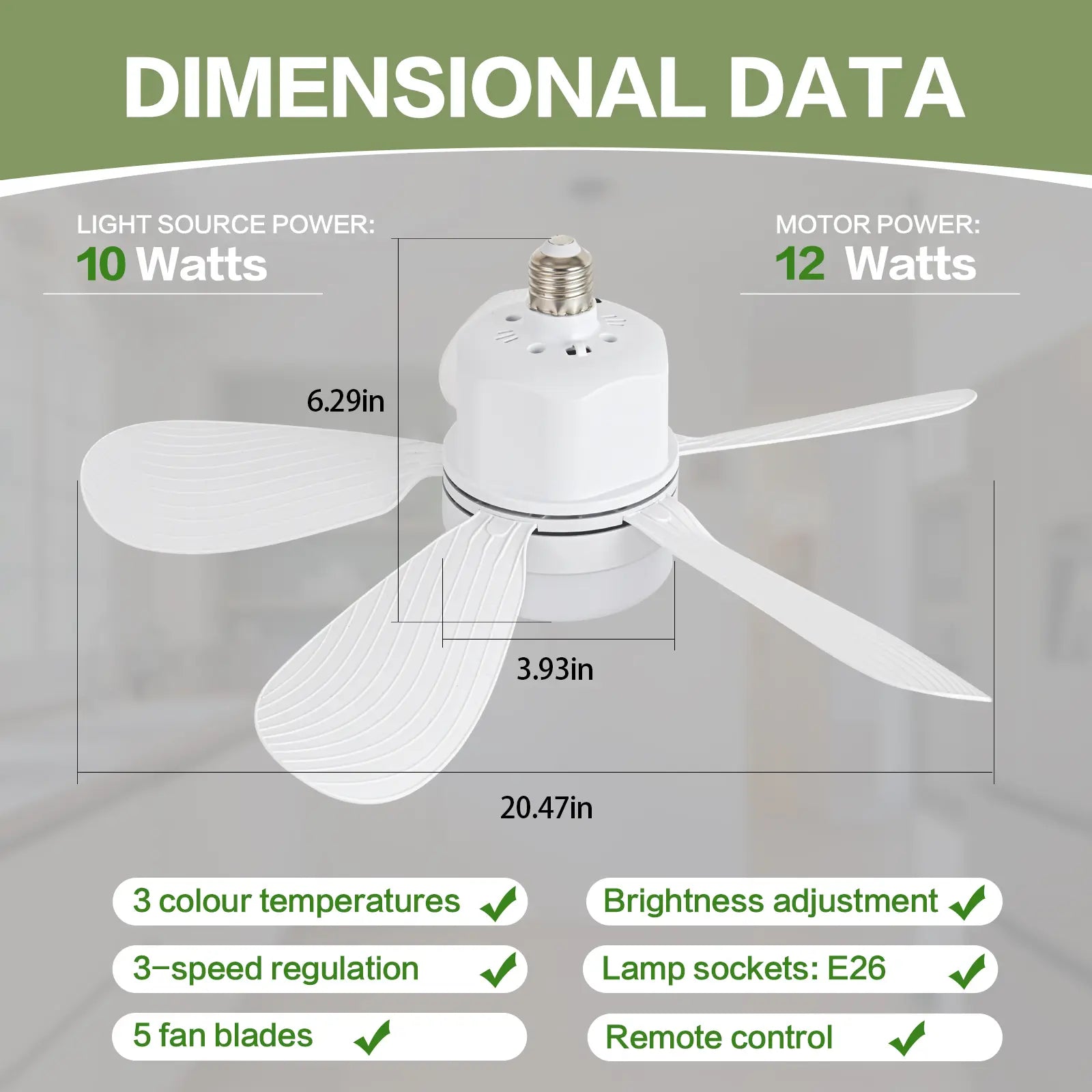ASALL Socket Fan Light with Remote Control, Portable Small Ceiling Fan with Light for Kitchen,Bedroom, Livingroom, with Dimming Function, 1000 Lumens, Screws into E26/E27