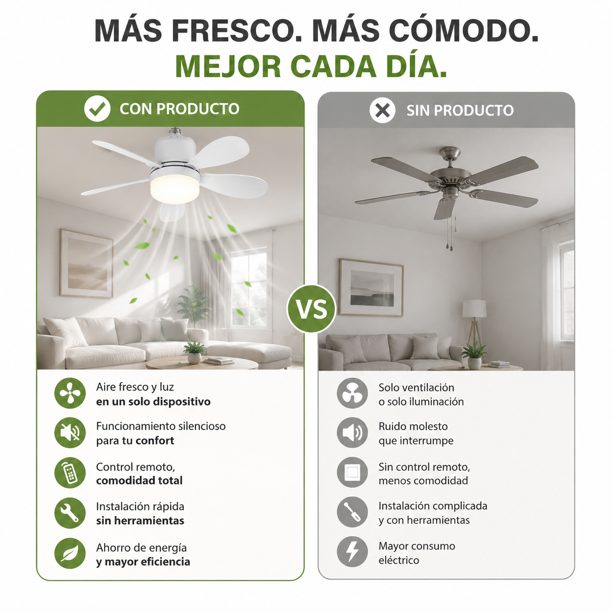 Ventilador de Techo con Luz LED para Casquillo E26/E27 y Mando a Distancia