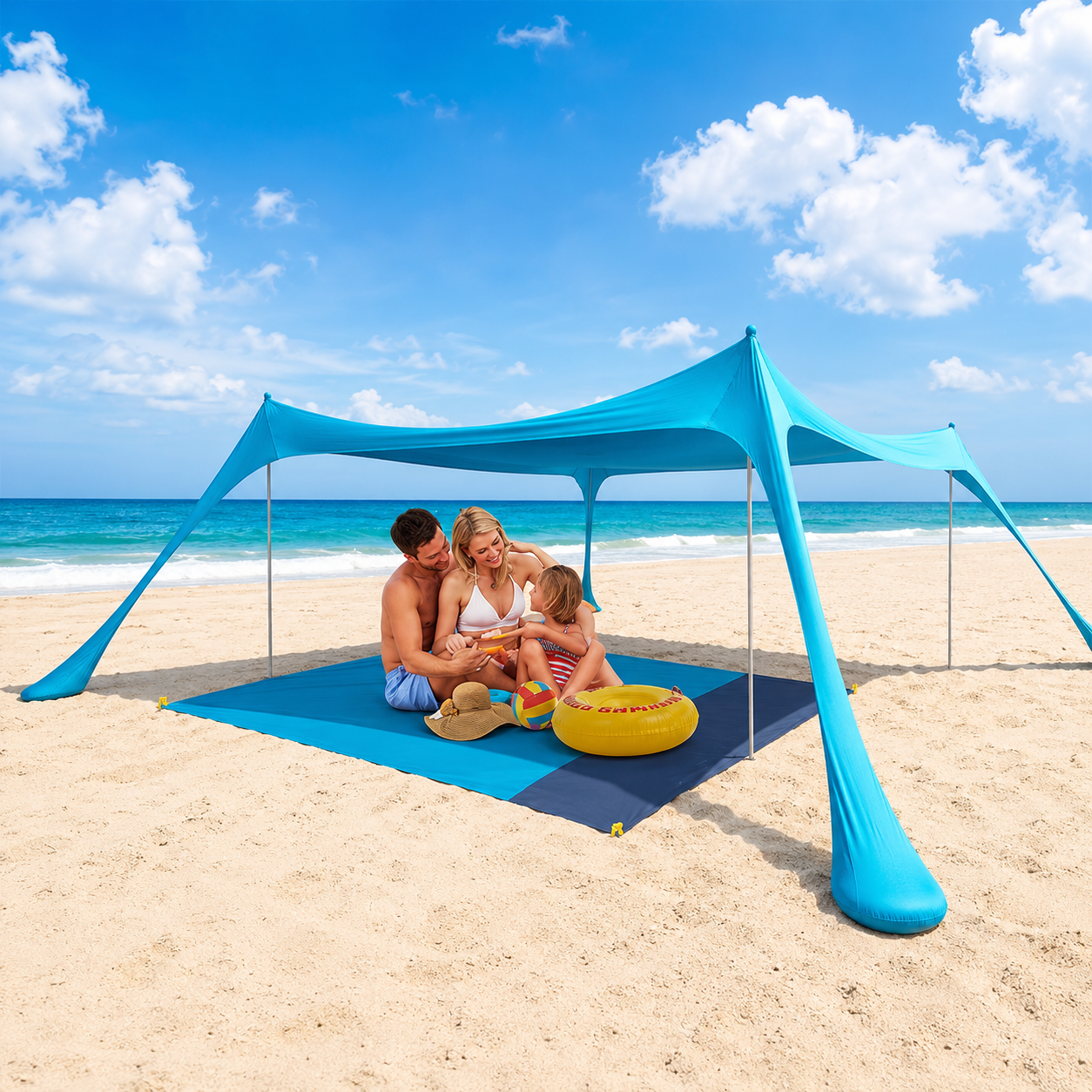 Toldo de Playa Familiar con Protección UV – Ligero, Resistente y Fácil de Montar